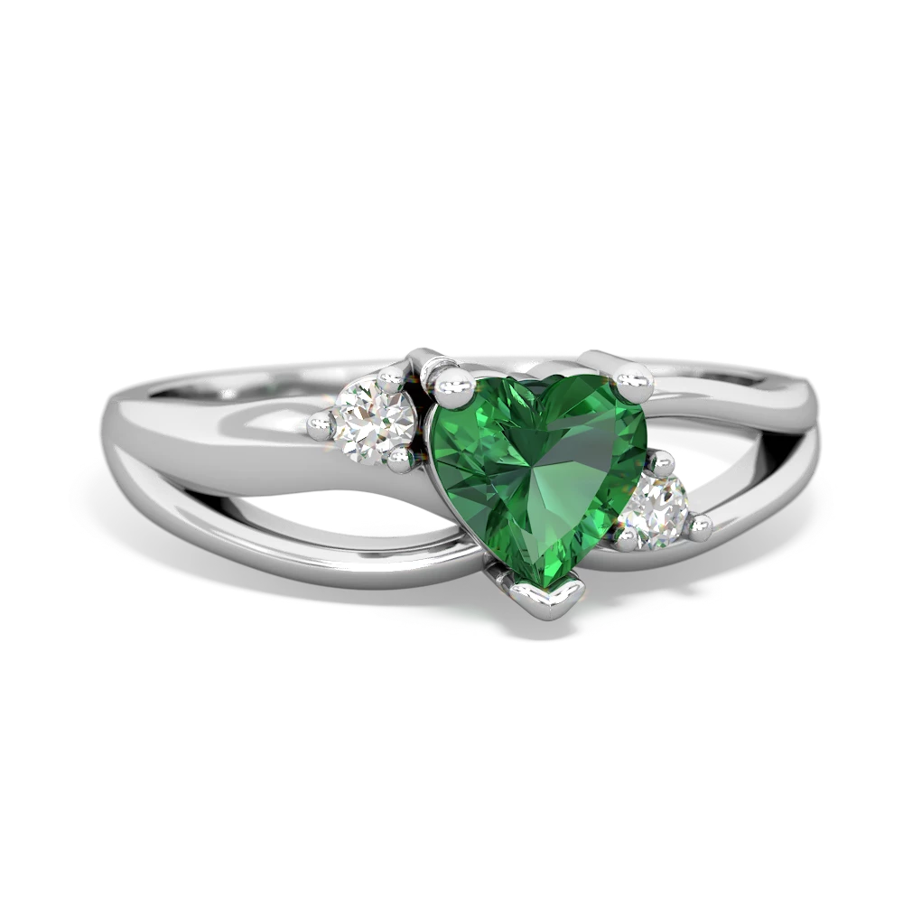 Lab Emerald Split Band Swirl 14K White Gold ring R2130