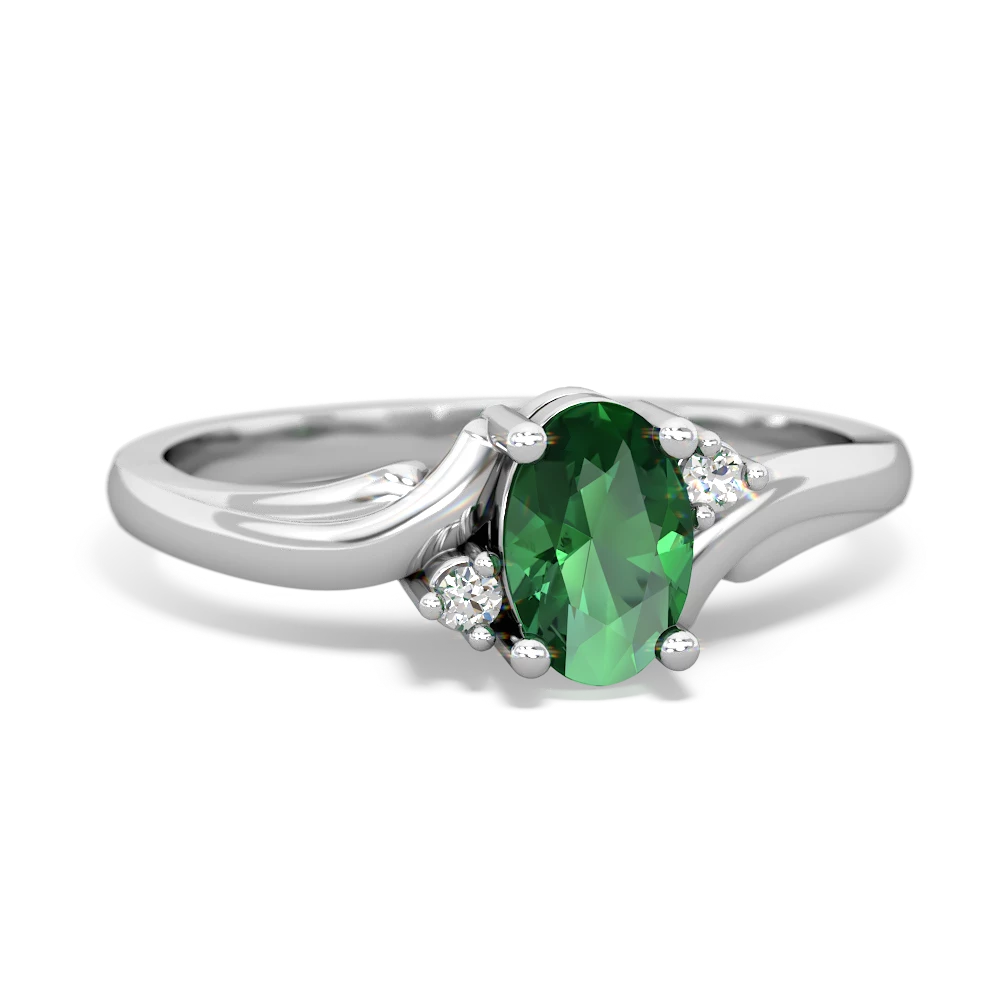 Lab Emerald Elegant Swirl 14K White Gold ring R2173