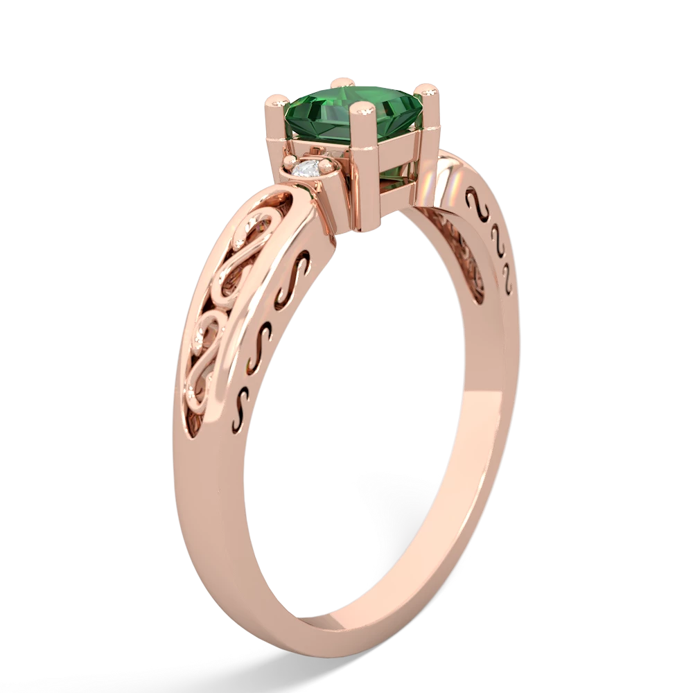 Lab Emerald Filligree Scroll Square 14K Rose Gold ring R2430