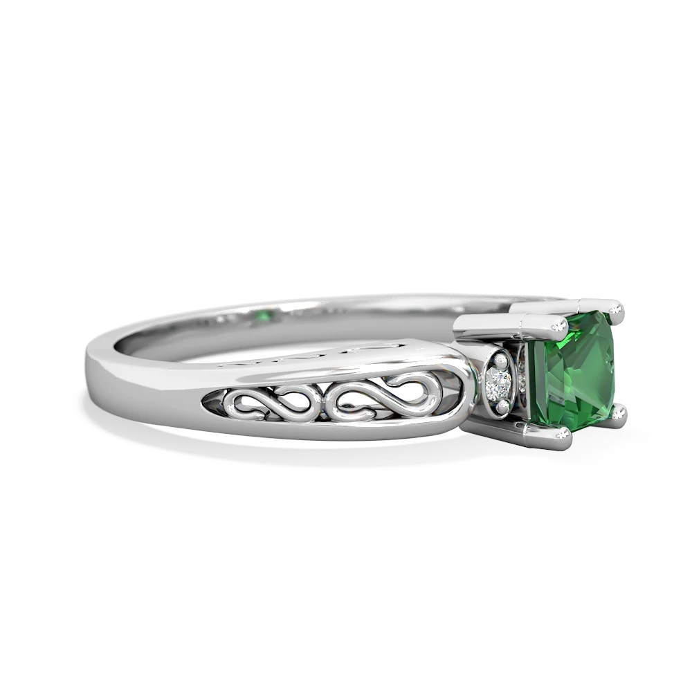 Lab Emerald Filligree Scroll Square 14K White Gold ring R2430