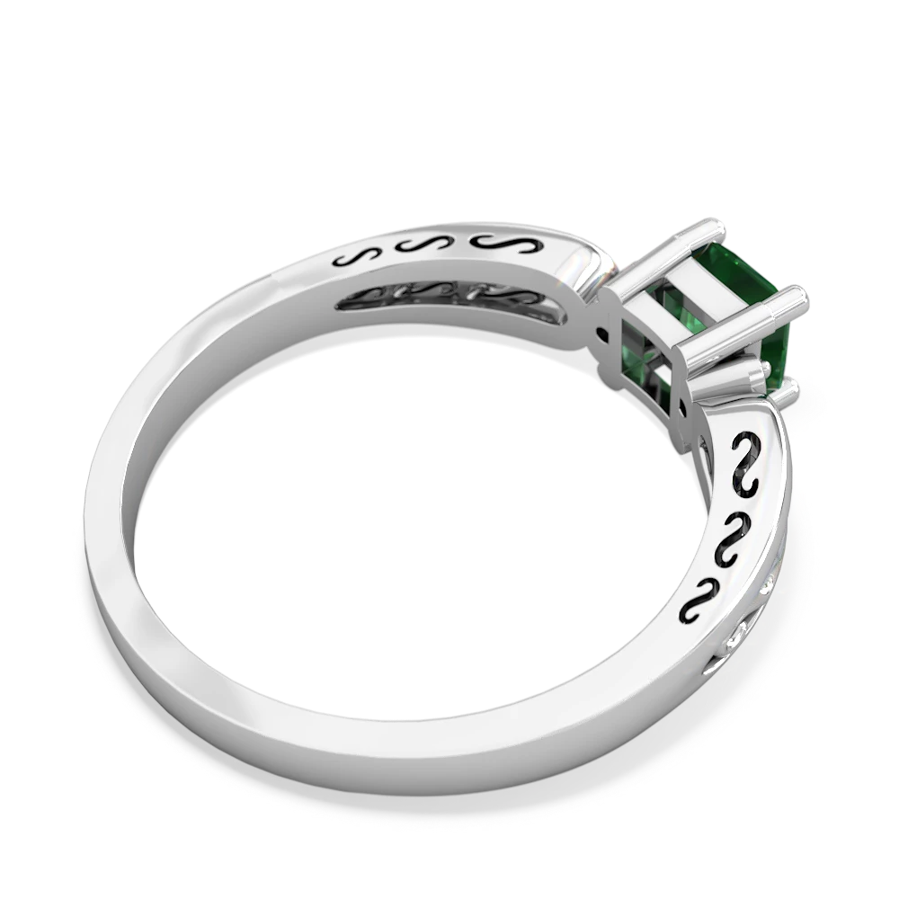 Lab Emerald Filligree Scroll Square 14K White Gold ring R2430