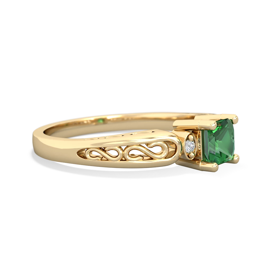 Lab Emerald Filligree Scroll Square 14K Yellow Gold ring R2430