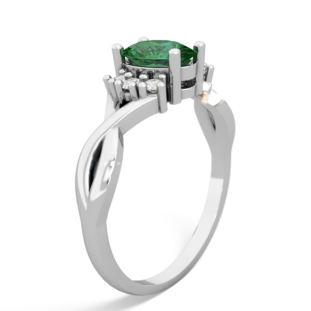 Lab Emerald Victorian Twist 14K White Gold ring R2497