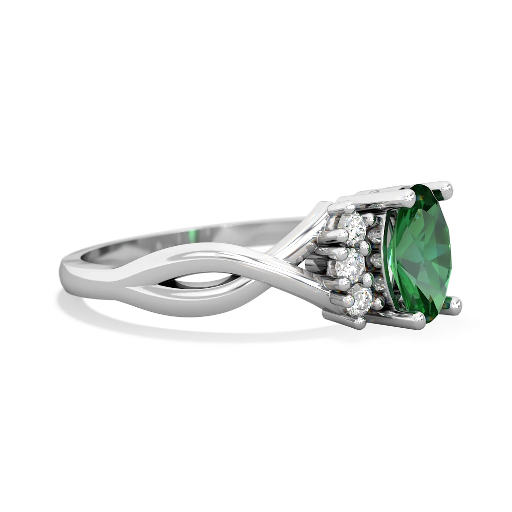 Lab Emerald Victorian Twist 14K White Gold ring R2497