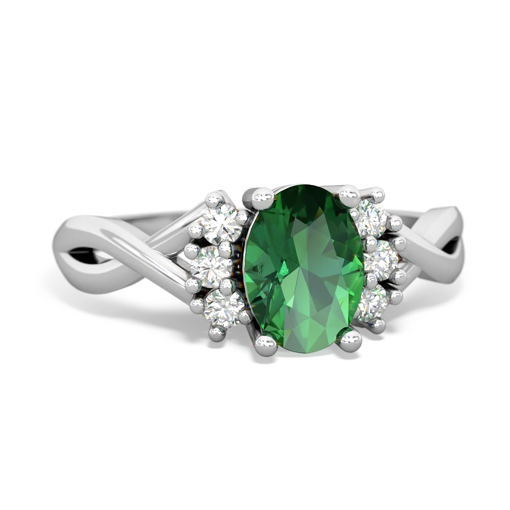 Lab Emerald Victorian Twist 14K White Gold ring R2497