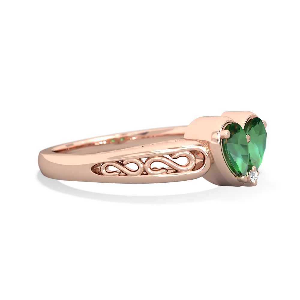 Lab Emerald Filligree 'One Heart' 14K Rose Gold ring R5070