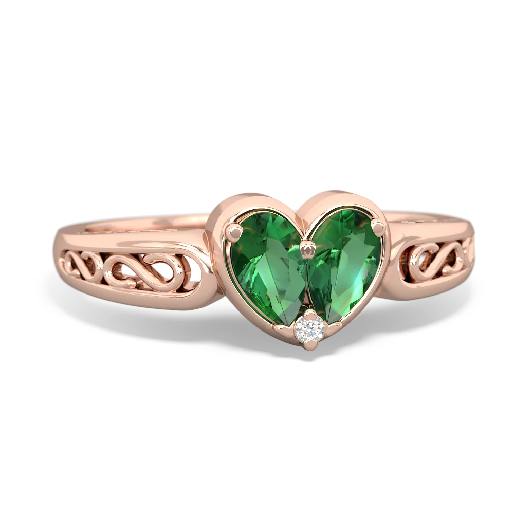 Lab Emerald Filligree 'One Heart' 14K Rose Gold ring R5070