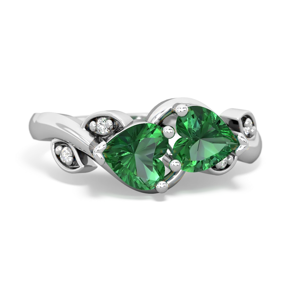 Lab Emerald Floral Elegance 14K White Gold ring R5790