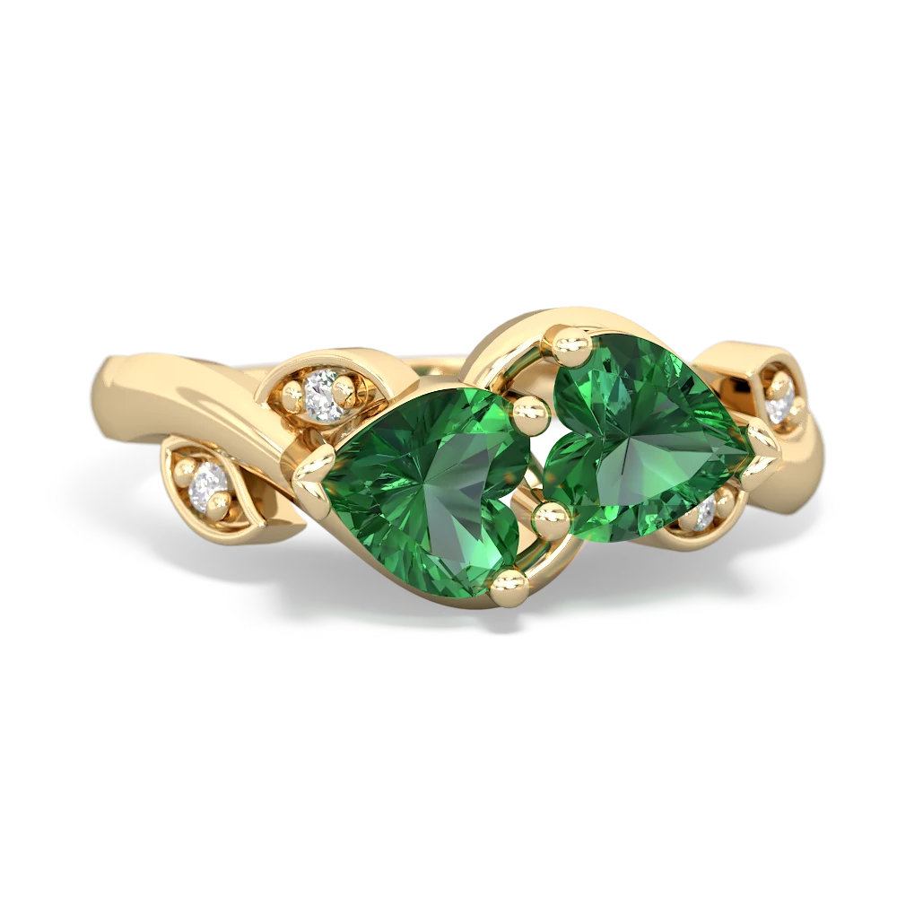 Lab Emerald Floral Elegance 14K Yellow Gold ring R5790