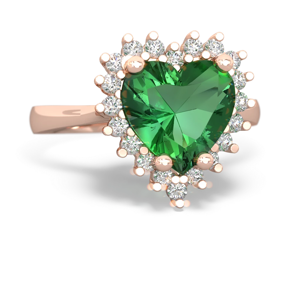 Lab Emerald Sparkling Halo Heart 14K Rose Gold ring R0391