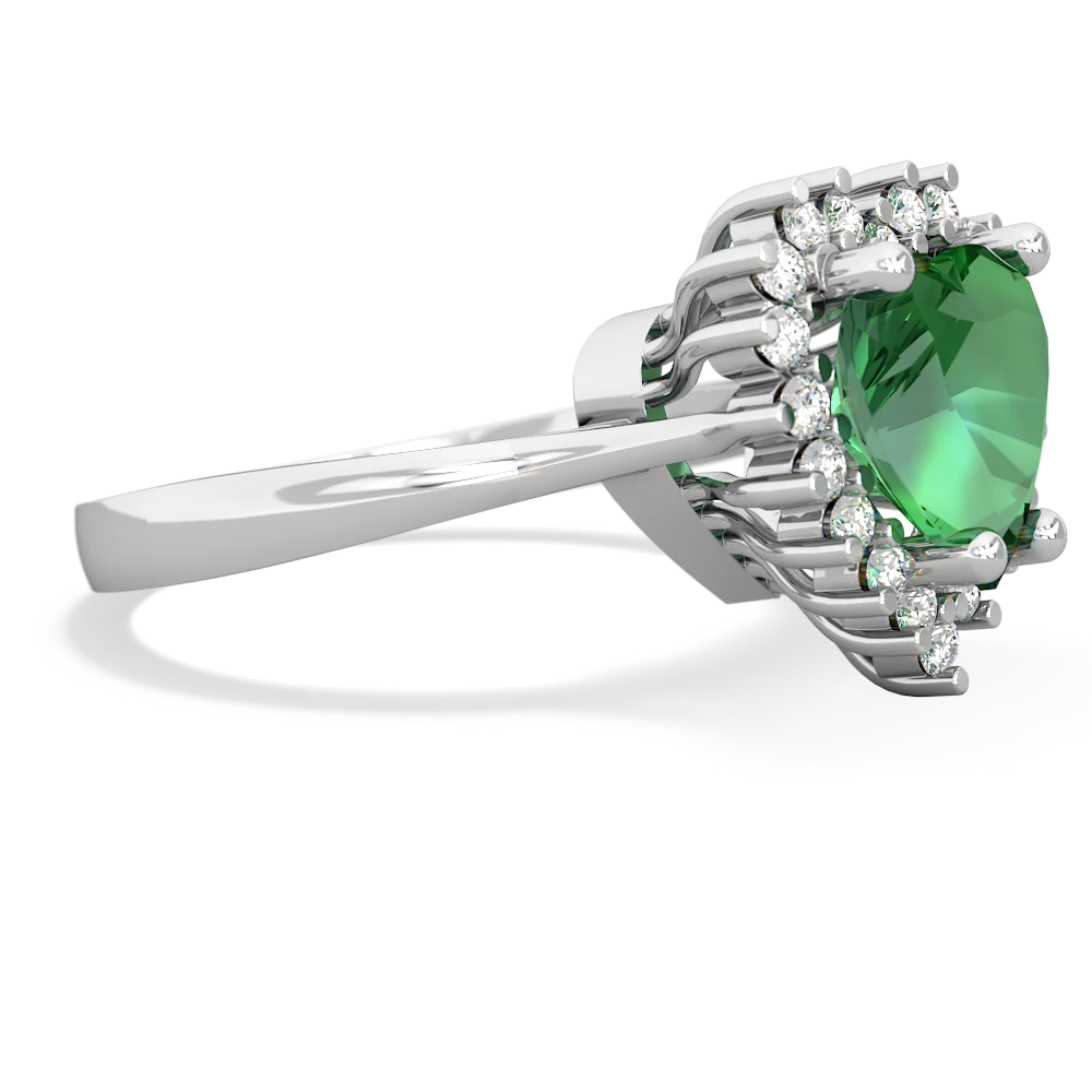 Lab Emerald Sparkling Halo Heart 14K White Gold ring R0391