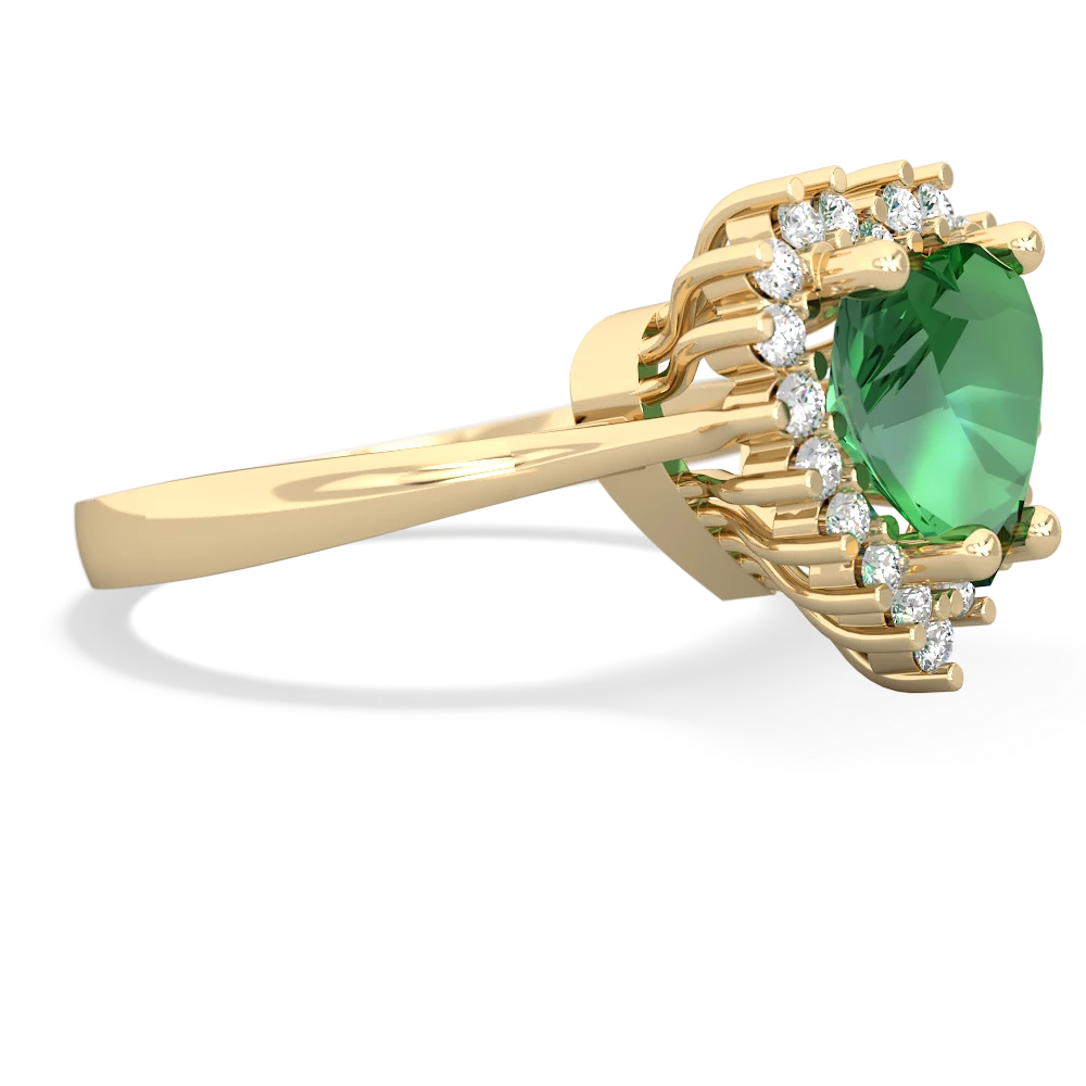 Lab Emerald Sparkling Halo Heart 14K Yellow Gold ring R0391