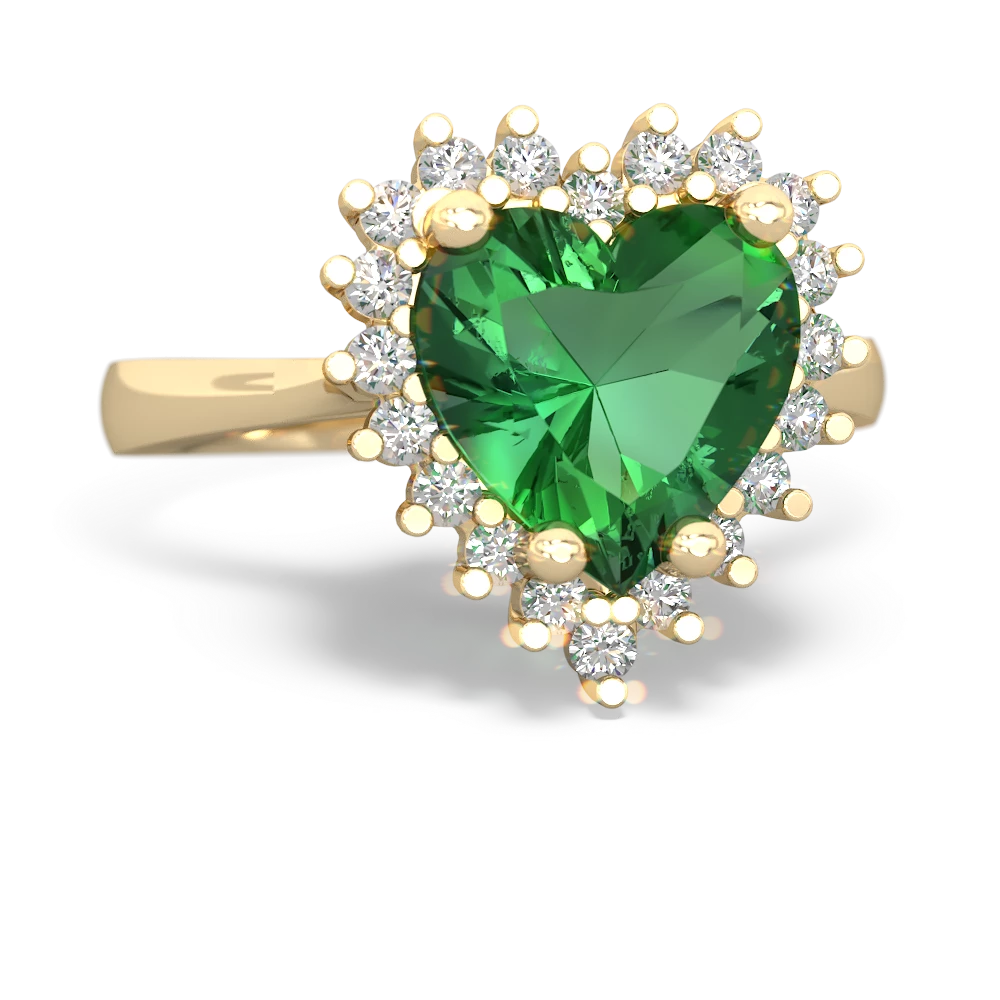 Lab Emerald Sparkling Halo Heart 14K Yellow Gold ring R0391