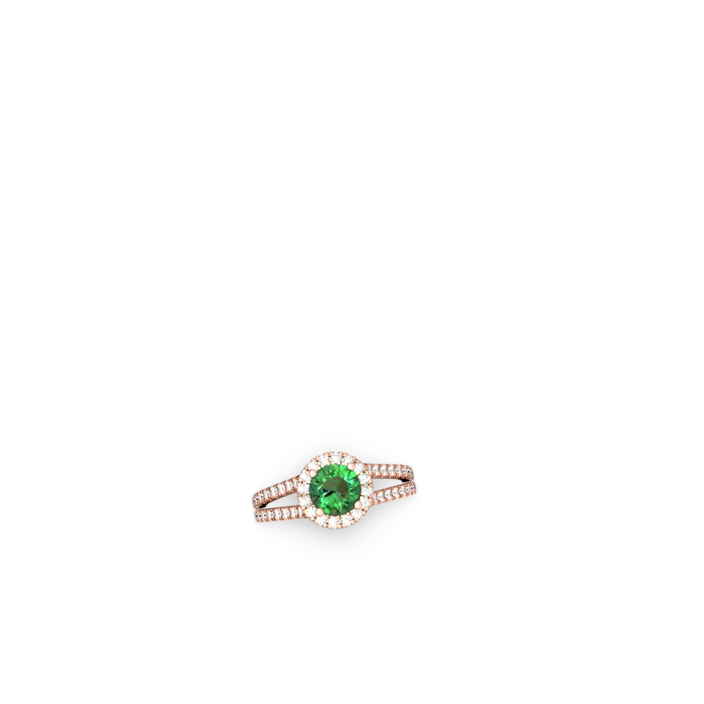 Lab Emerald Pave Halo 14K Rose Gold ring R5490