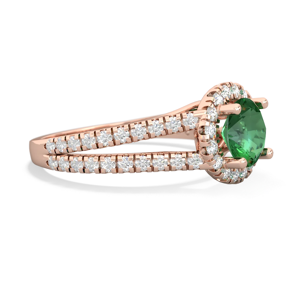 Lab Emerald Pave Halo 14K Rose Gold ring R5490