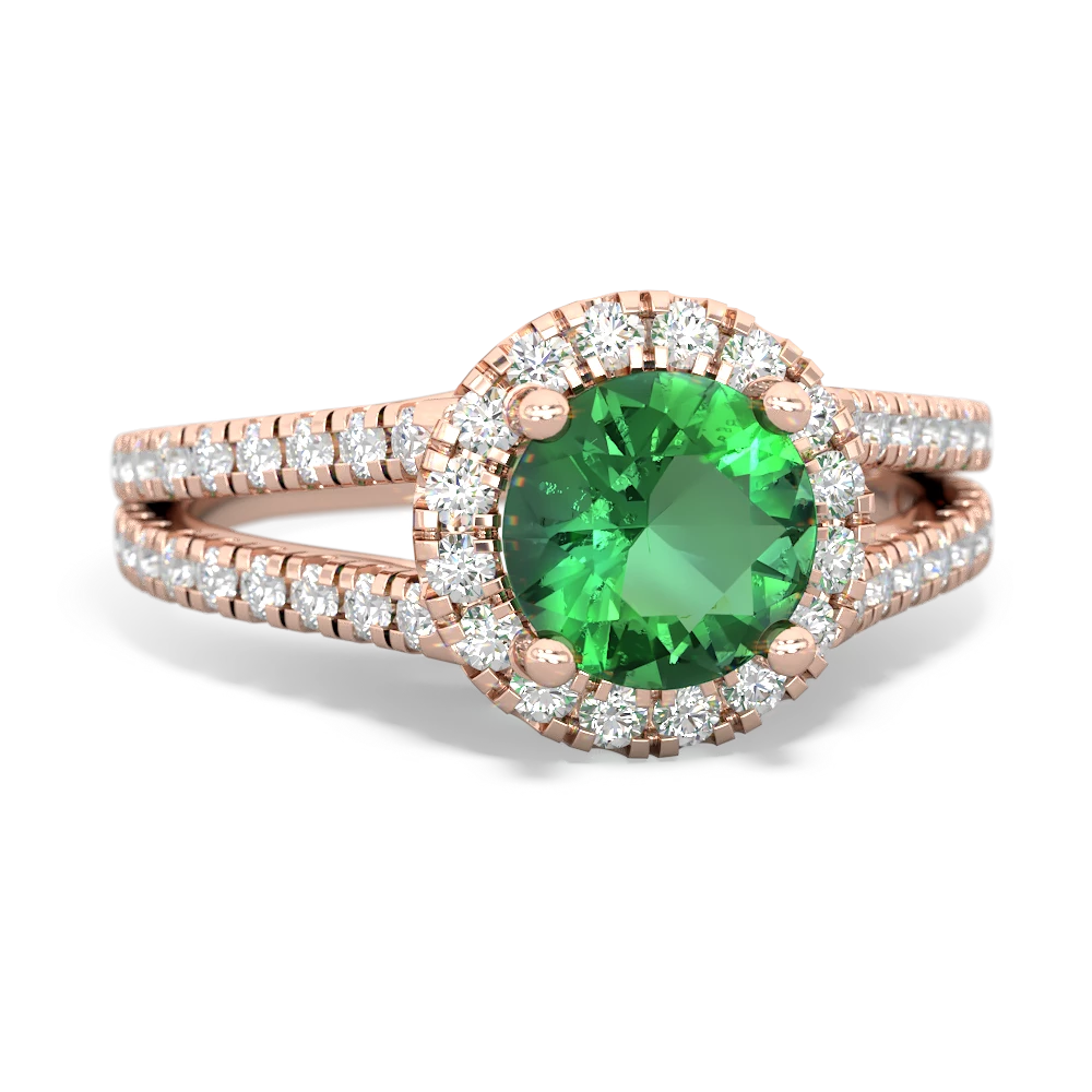 Lab Emerald Pave Halo 14K Rose Gold ring R5490