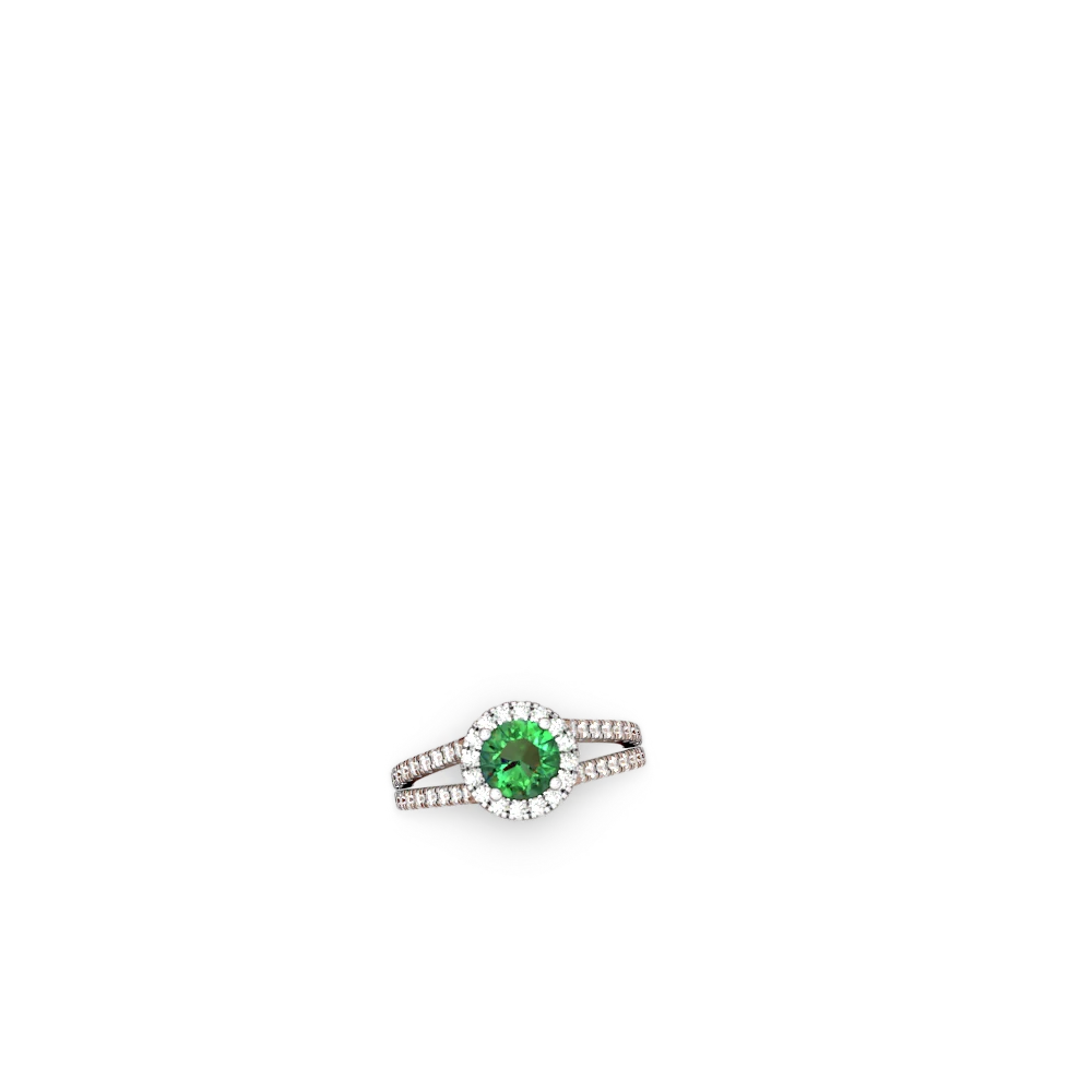 Lab Emerald Pave Halo 14K White Gold ring R5490