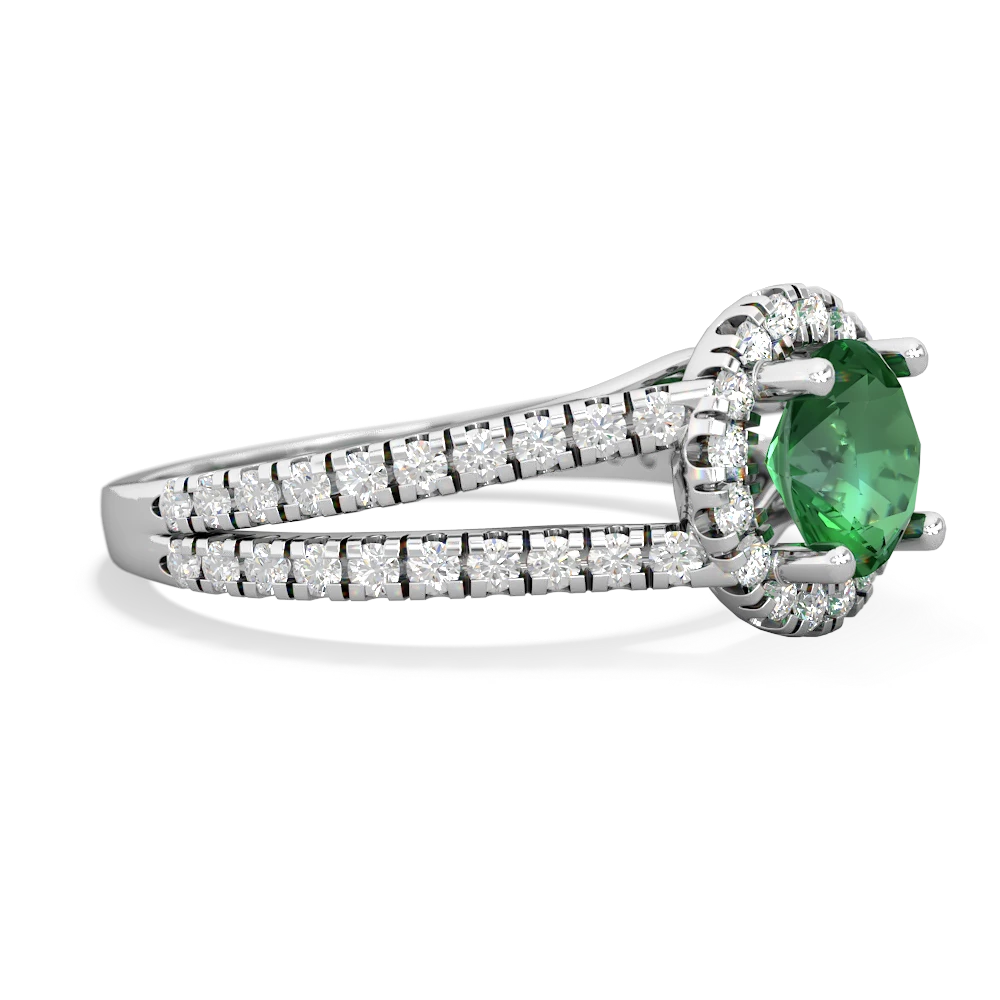 Lab Emerald Pave Halo 14K White Gold ring R5490