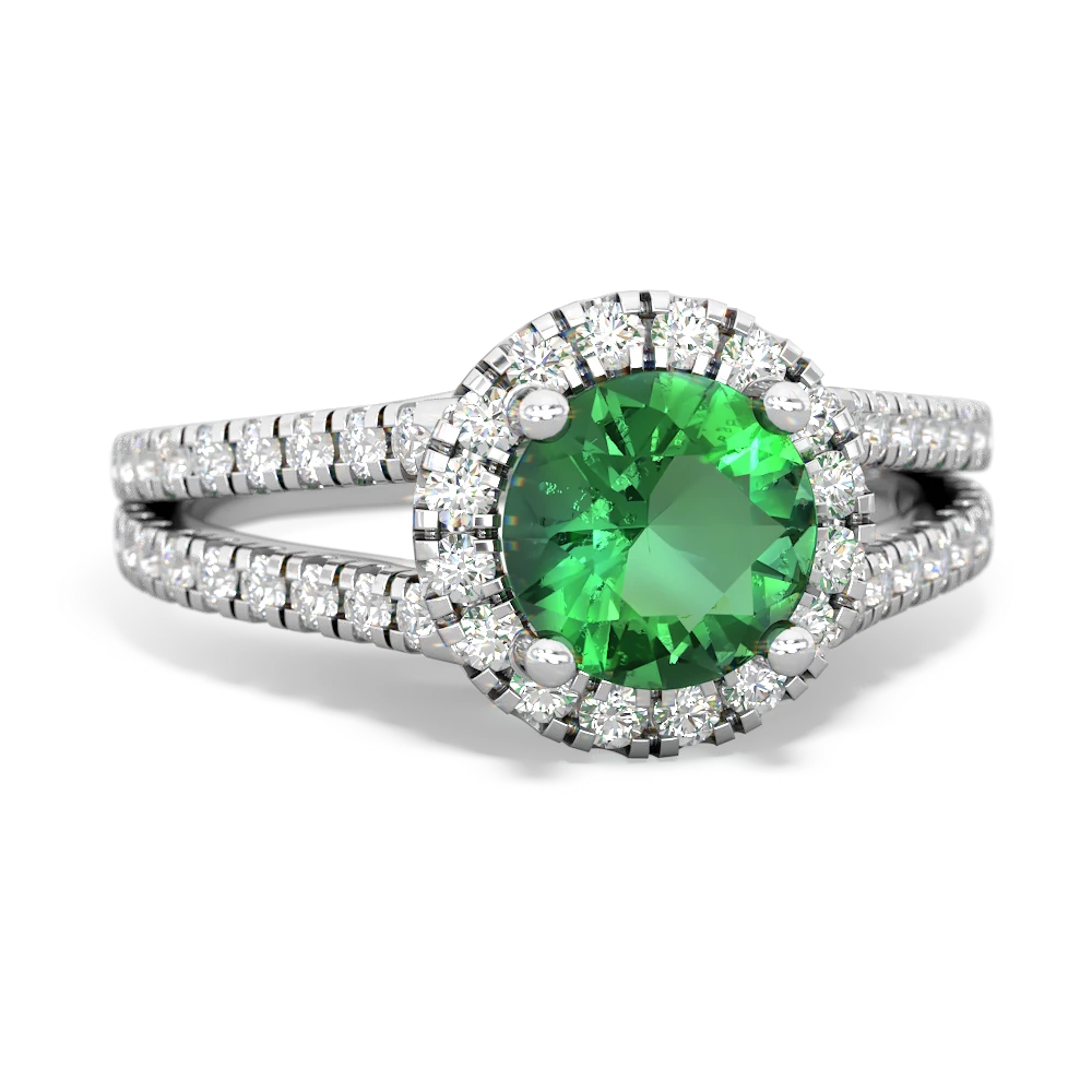 Lab Emerald Pave Halo 14K White Gold ring R5490