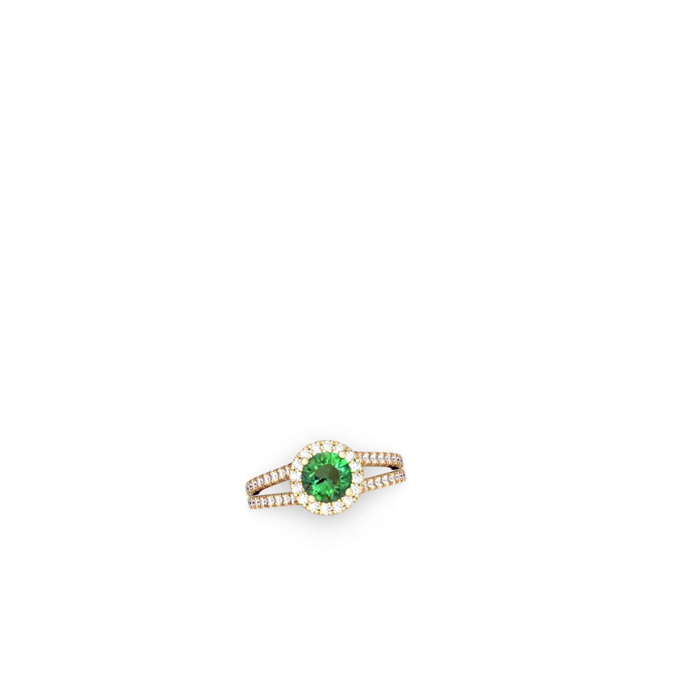 Lab Emerald Pave Halo 14K Yellow Gold ring R5490