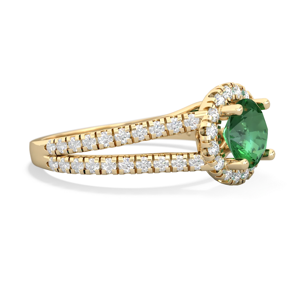 Lab Emerald Pave Halo 14K Yellow Gold ring R5490