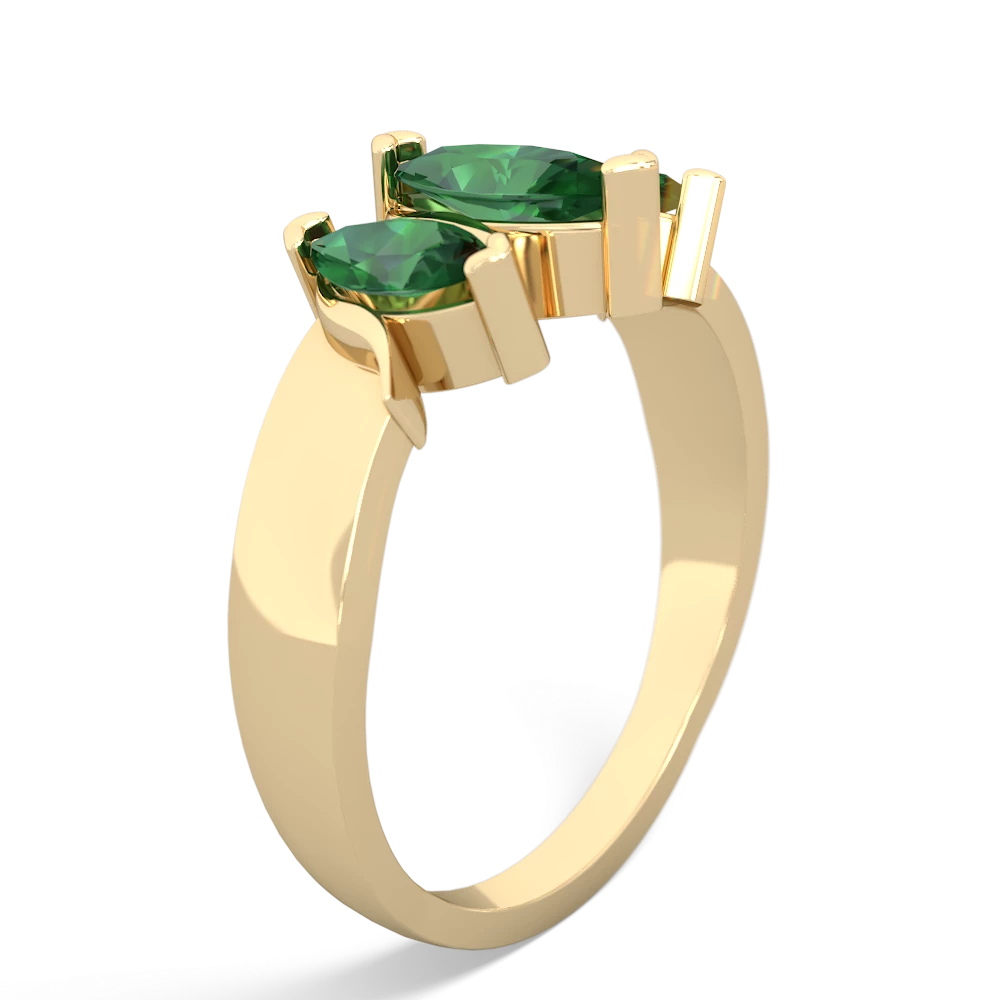 Lab Emerald Three Peeks 14K Yellow Gold ring R2433