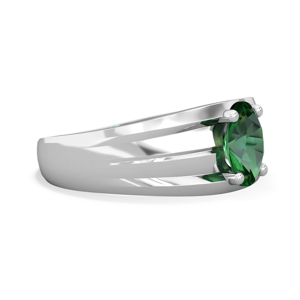 Lab Emerald Men's Two Lane 14K White Gold ring R0363
