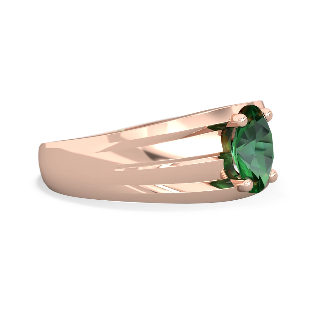 Lab Emerald Men's Two Lane 14K Rose Gold ring R0363