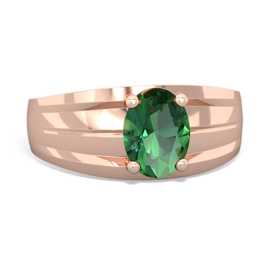 Lab Emerald Men's Two Lane 14K Rose Gold ring R0363