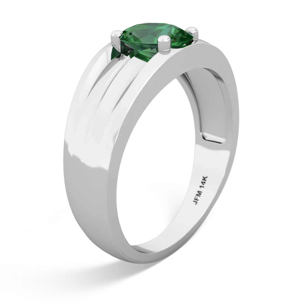 Lab Emerald Men's Two Lane 14K White Gold ring R0363