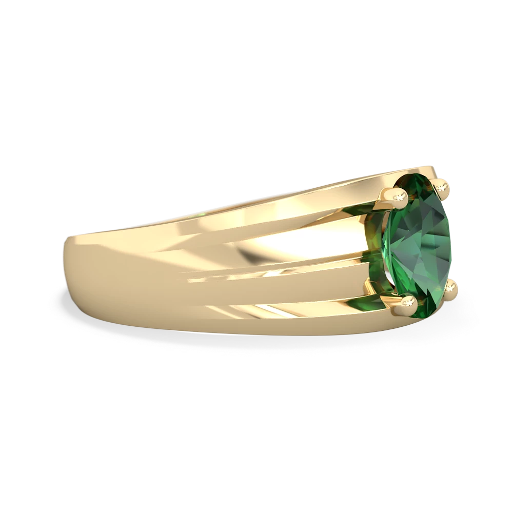 Lab Emerald Men's Two Lane 14K Yellow Gold ring R0363