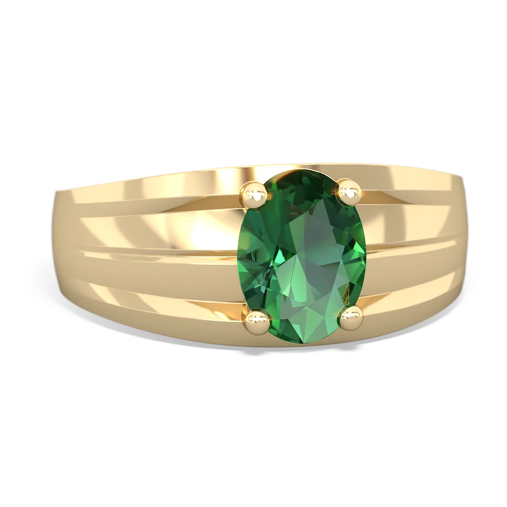 Lab Emerald Men's Two Lane 14K Yellow Gold ring R0363