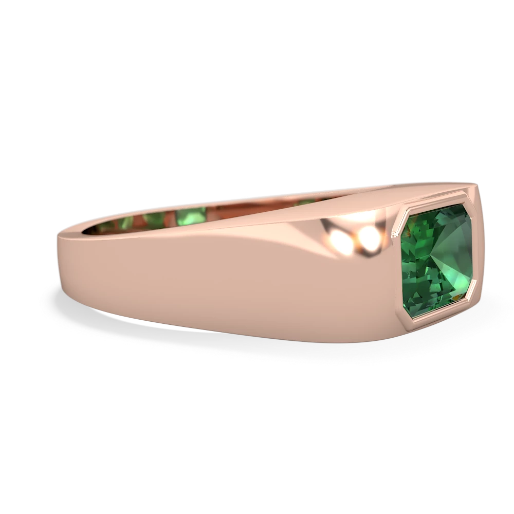 Lab Emerald Men's Emerald-Cut Bezel 14K Rose Gold ring R0410