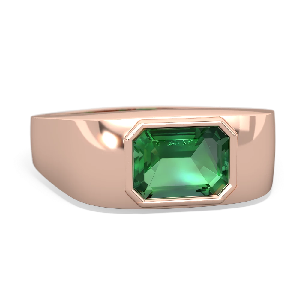 Lab Emerald Men's Emerald-Cut Bezel 14K Rose Gold ring R0410