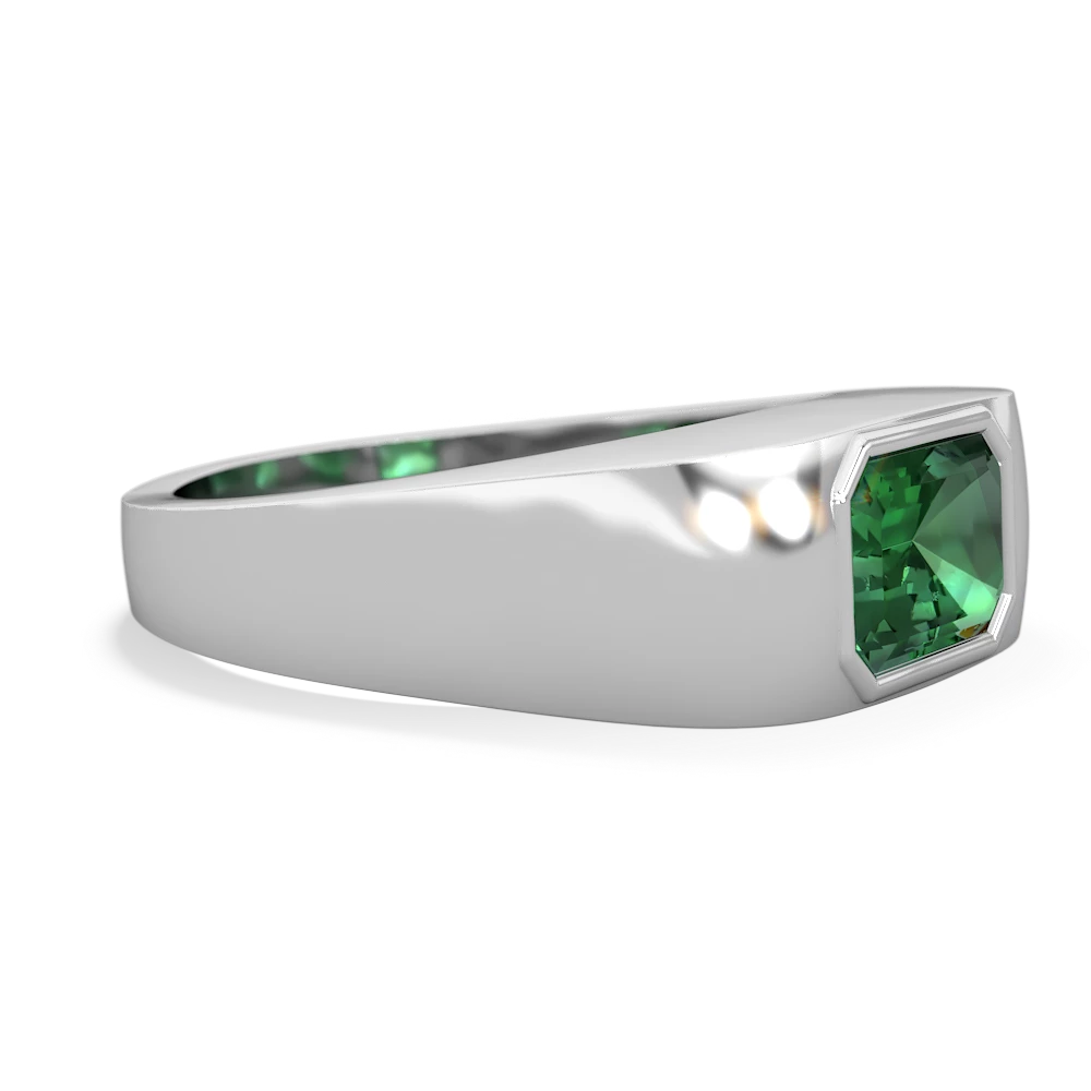 Lab Emerald Men's Emerald-Cut Bezel 14K White Gold ring R0410