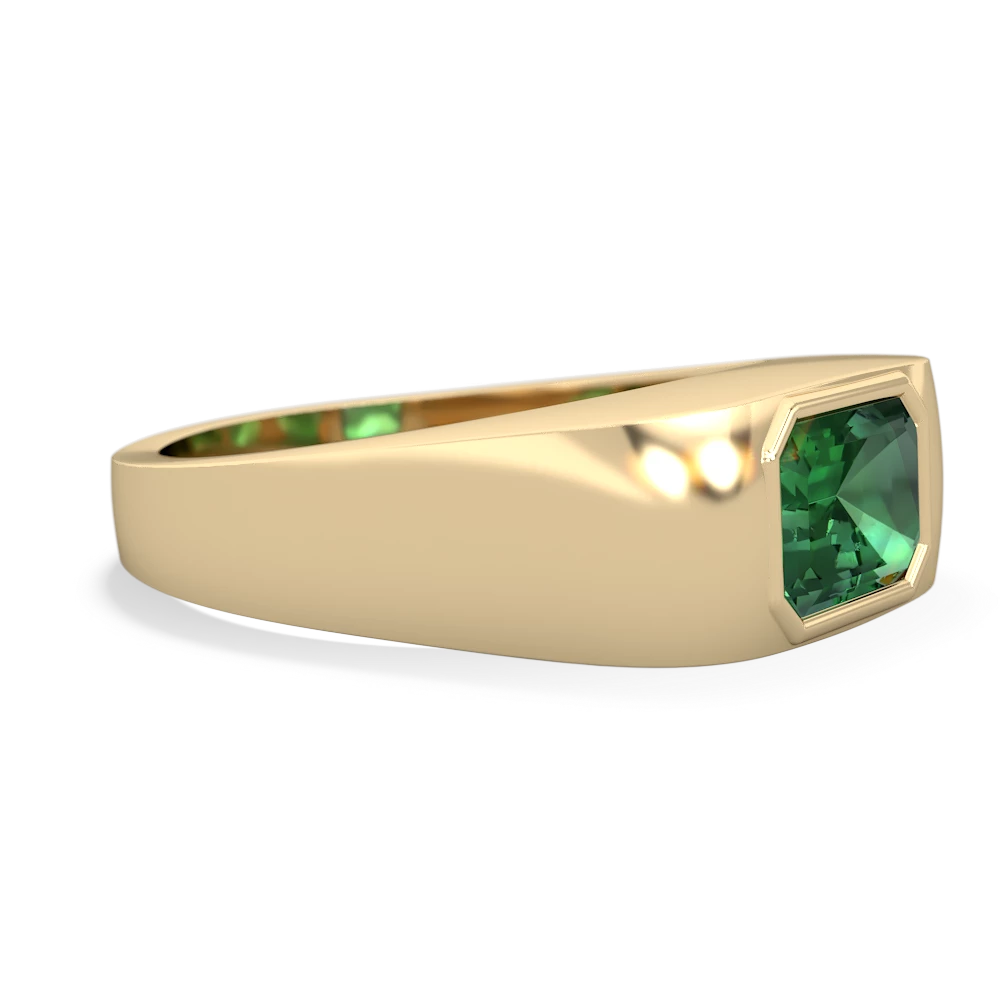 Lab Emerald Men's Emerald-Cut Bezel 14K Yellow Gold ring R0410