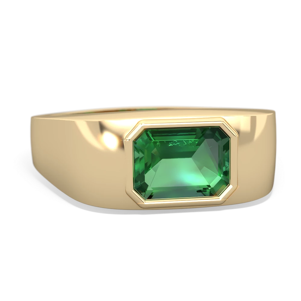 Lab Emerald Men's Emerald-Cut Bezel 14K Yellow Gold ring R0410