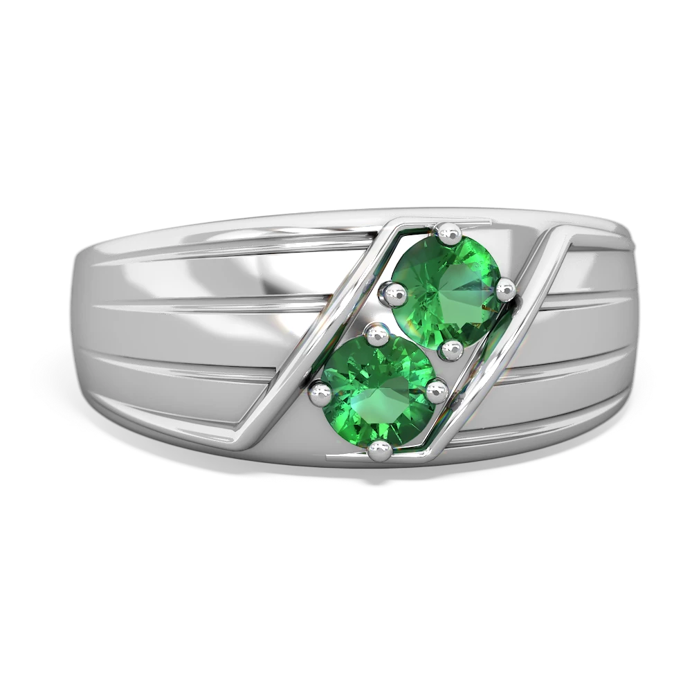 Lab Emerald Men's Streamline 14K White Gold ring R0460