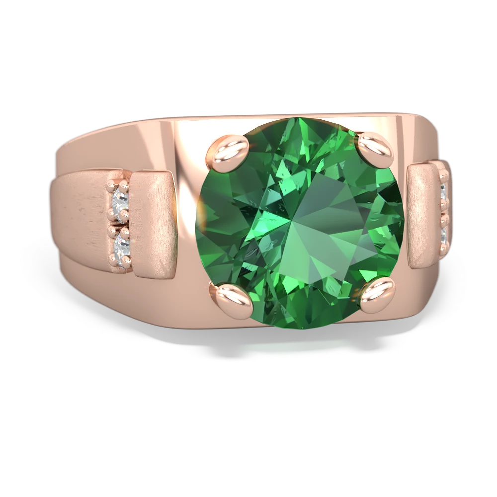 Lab Emerald Men's 9Mm Round 14K Rose Gold ring R1822