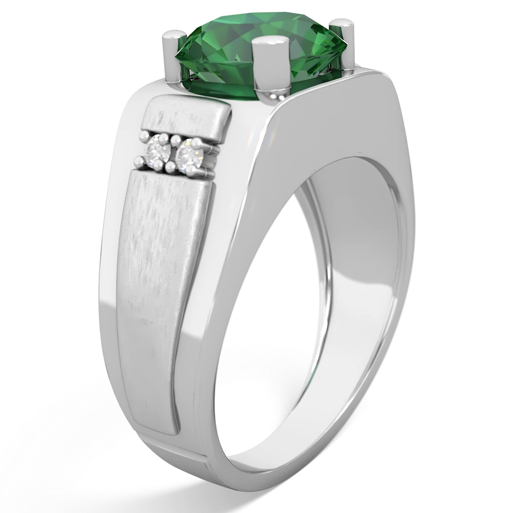 Lab Emerald Men's 9Mm Round 14K White Gold ring R1822