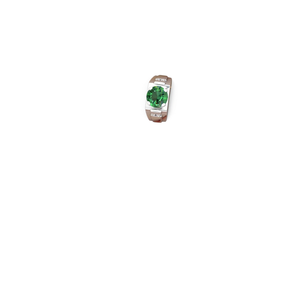 Lab Emerald Men's 9Mm Round 14K White Gold ring R1822