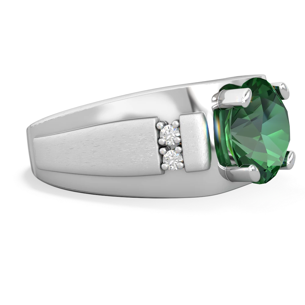 Lab Emerald Men's 9Mm Round 14K White Gold ring R1822