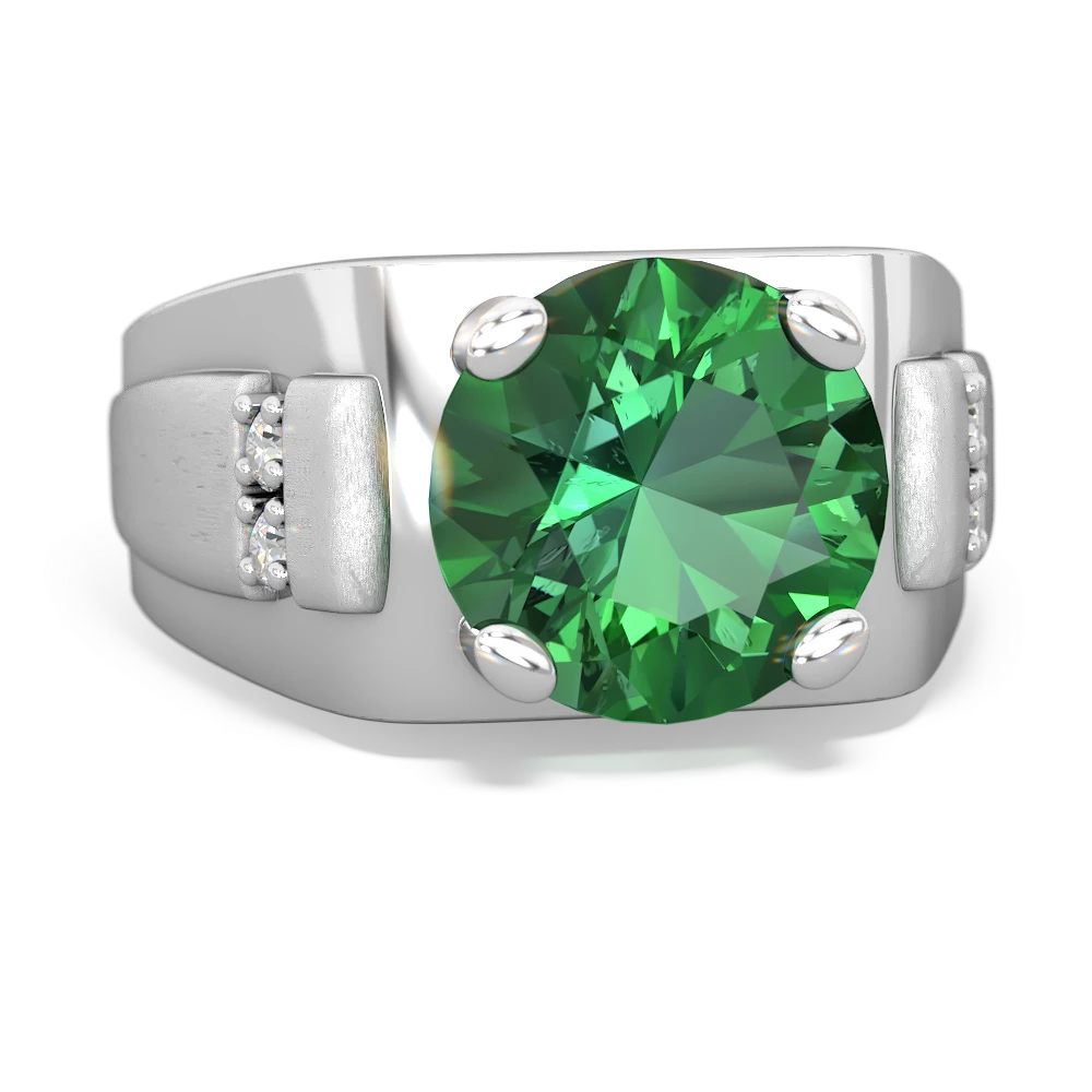Mens Emerald Ring | 2 1/4ct Created Emerald and Diamond Men's Ring Crafted  In Solid White Gold