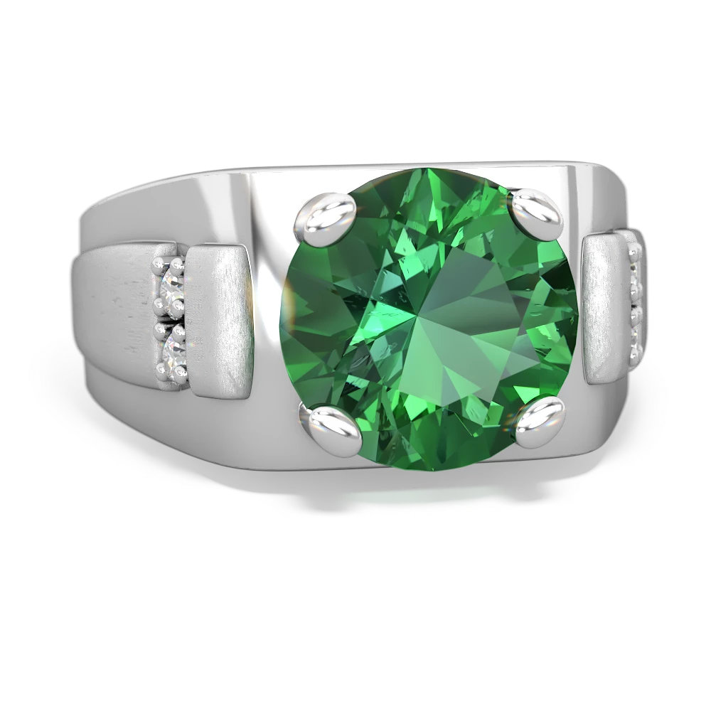 Lab Emerald Men's 9Mm Round 14K White Gold ring R1822