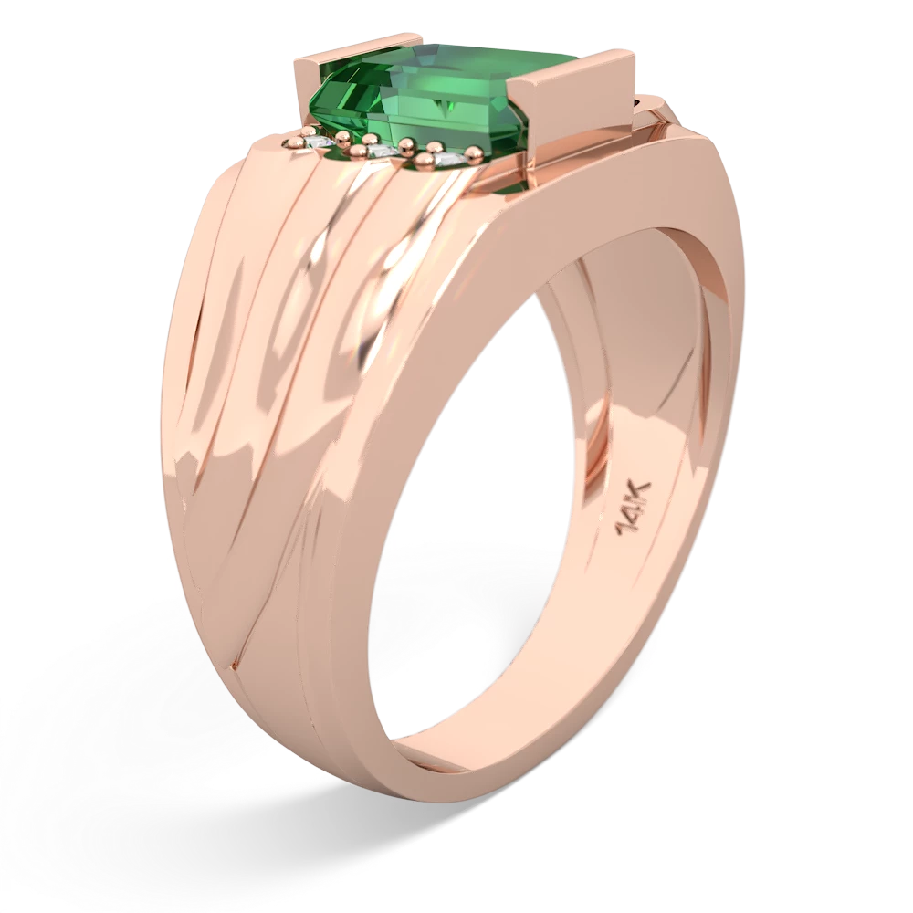 Lab Emerald Men's 9X7mm Emerald-Cut 14K Rose Gold ring R1835