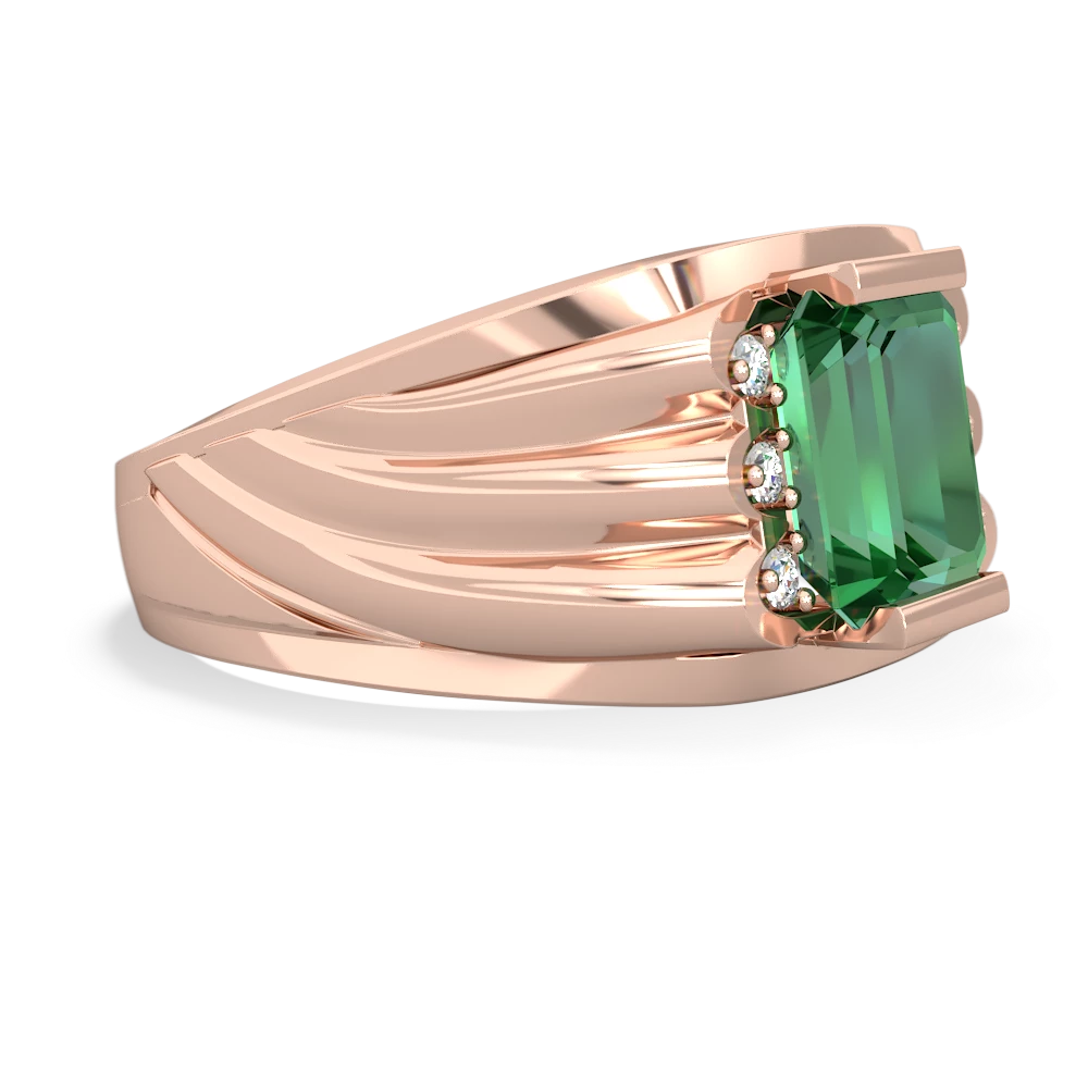 Lab Emerald Men's 9X7mm Emerald-Cut 14K Rose Gold ring R1835