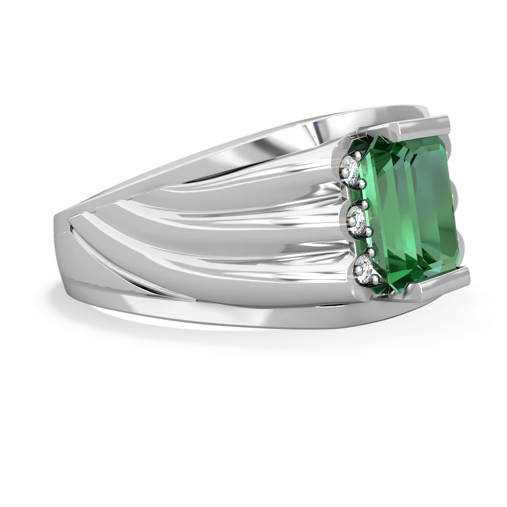 Lab Emerald Men's 9X7mm Emerald-Cut 14K White Gold ring R1835