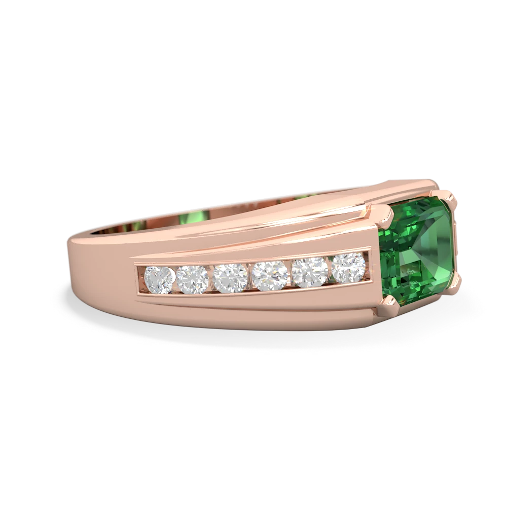 Lab Emerald Men's Diamond Channel 14K Rose Gold ring R0500