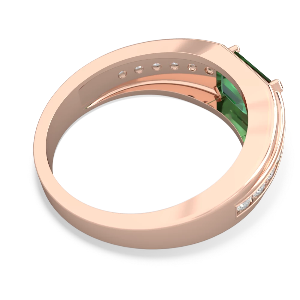 Lab Emerald Men's Diamond Channel 14K Rose Gold ring R0500