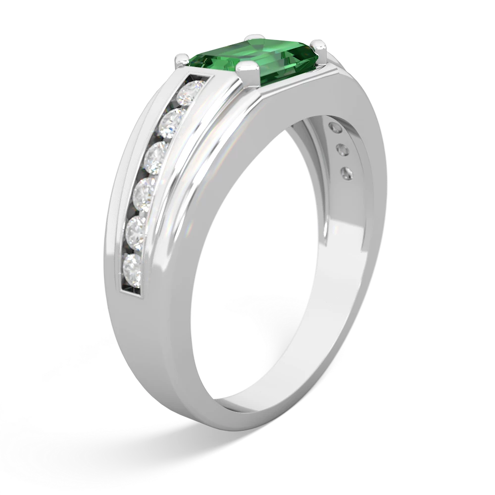 Lab Emerald Men's Diamond Channel 14K White Gold ring R0500